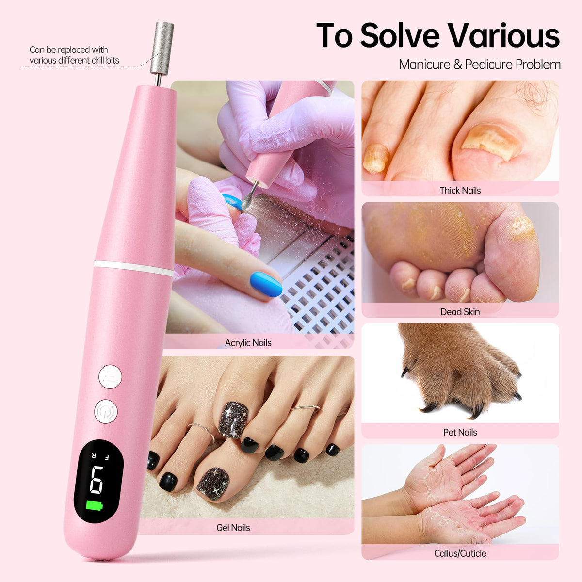 Ccigedy drill with forward and reverse rotation for versatile nail shaping