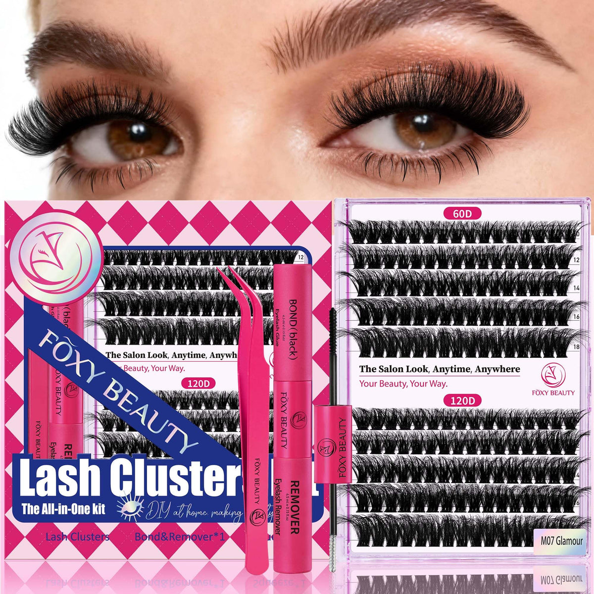 CCODDY Lash Clusters Kit 60D-120D closeup shows dense lashes for dramatic volume