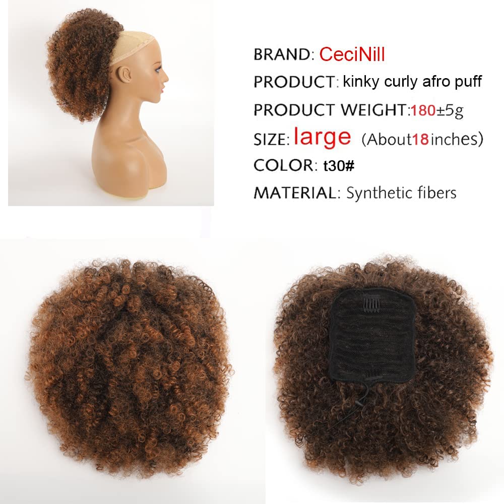 CECINILL kinky-curly clip ponytail top view showing secure two-clip design.