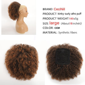 CECINILL kinky-curly clip ponytail top view showing secure two-clip design.