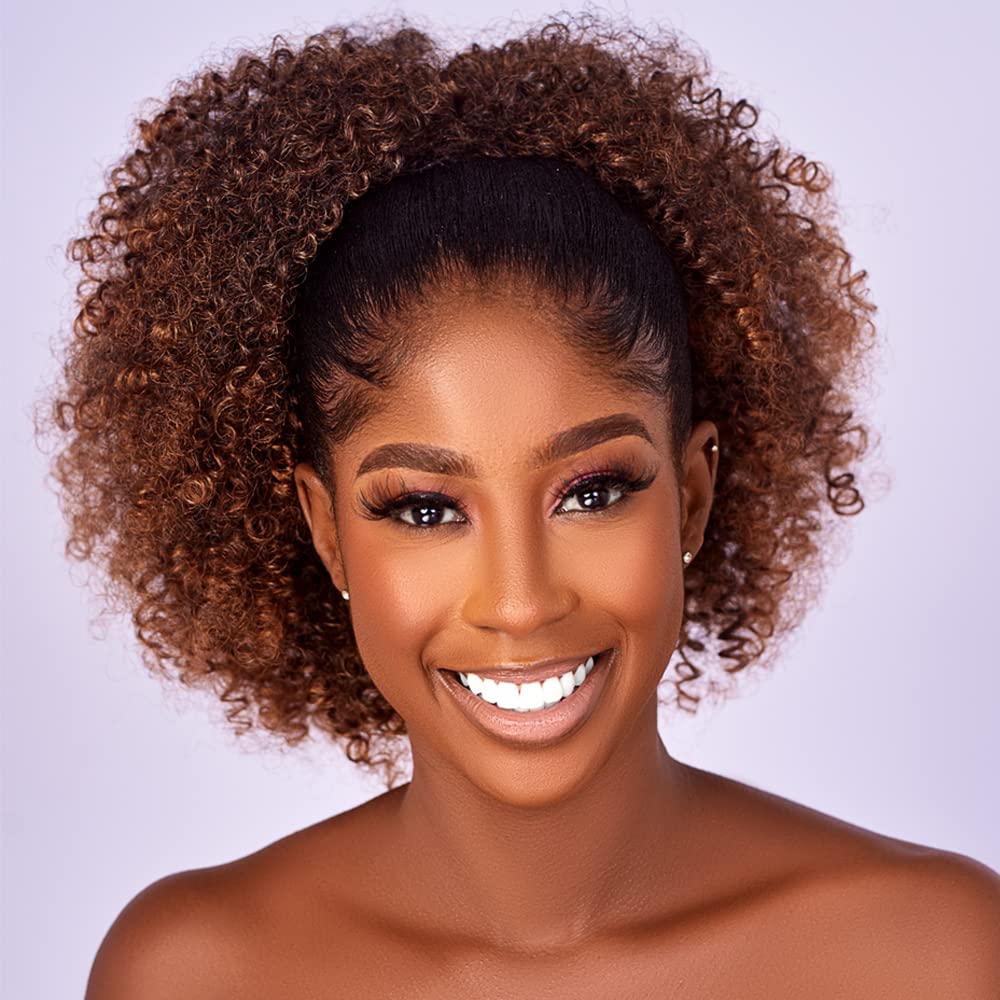 CECINILL Afro Puff drawstring ponytail 18inch with 1B and T30 highlights for natural volume.