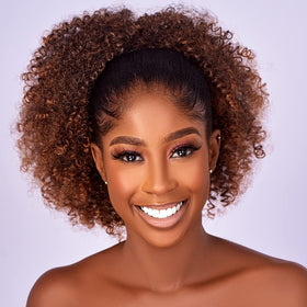 CECINILL Afro Puff drawstring ponytail 18inch with 1B and T30 highlights for natural volume.