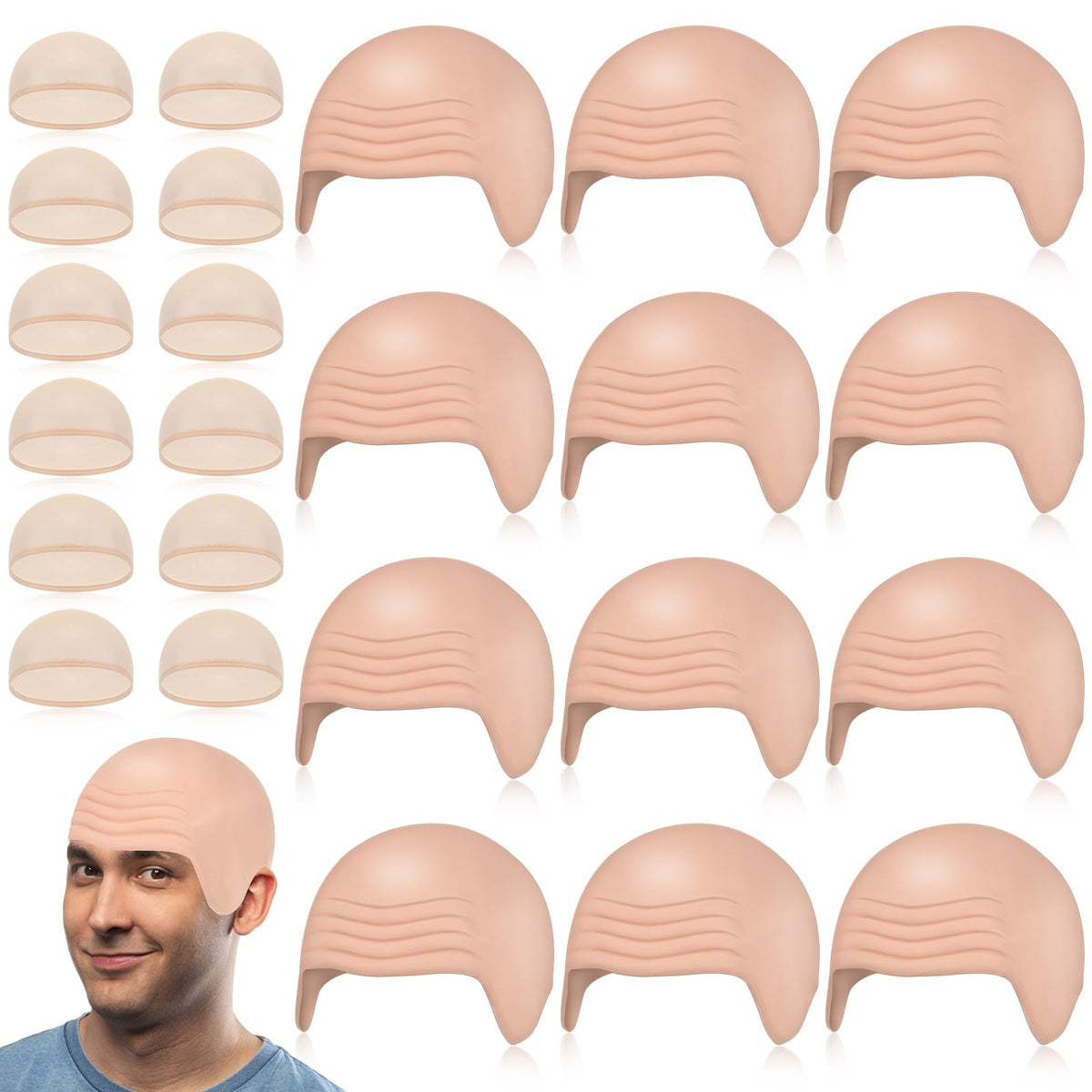 Ceenna 12-pack bald caps set offers elastic fit for comfortable costume looks.