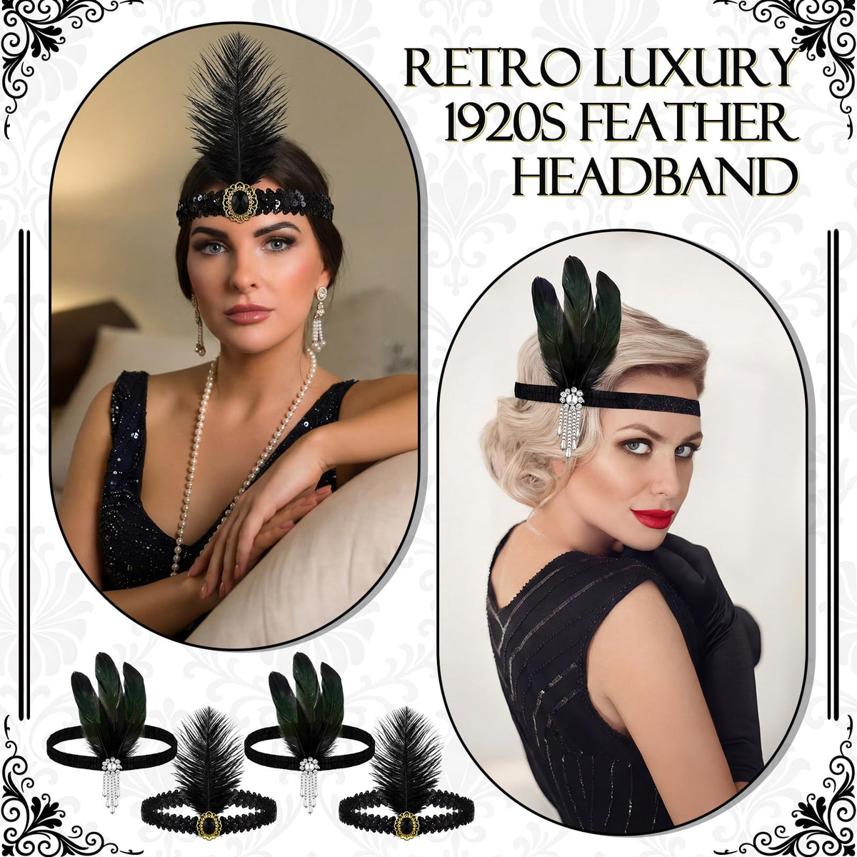Ceenna flapper headband styled to complement evening dresses