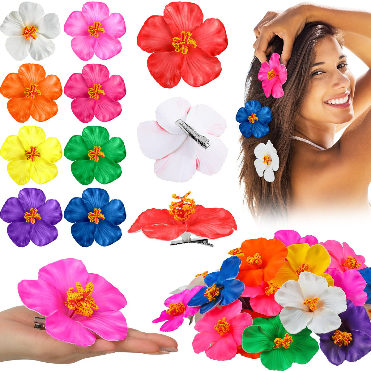 Ceenna hibiscus hair clip white for bridal hairstyles and tropical flair
