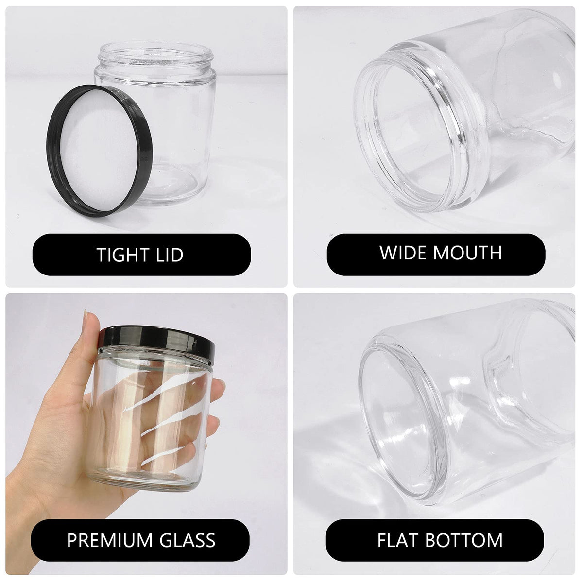 Cehomi 240ml clear glass jar, side view, versatile for candles or cosmetics.