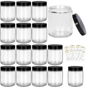 Cehomi 8oz clear glass jar with black lid, front view for candles or storage.