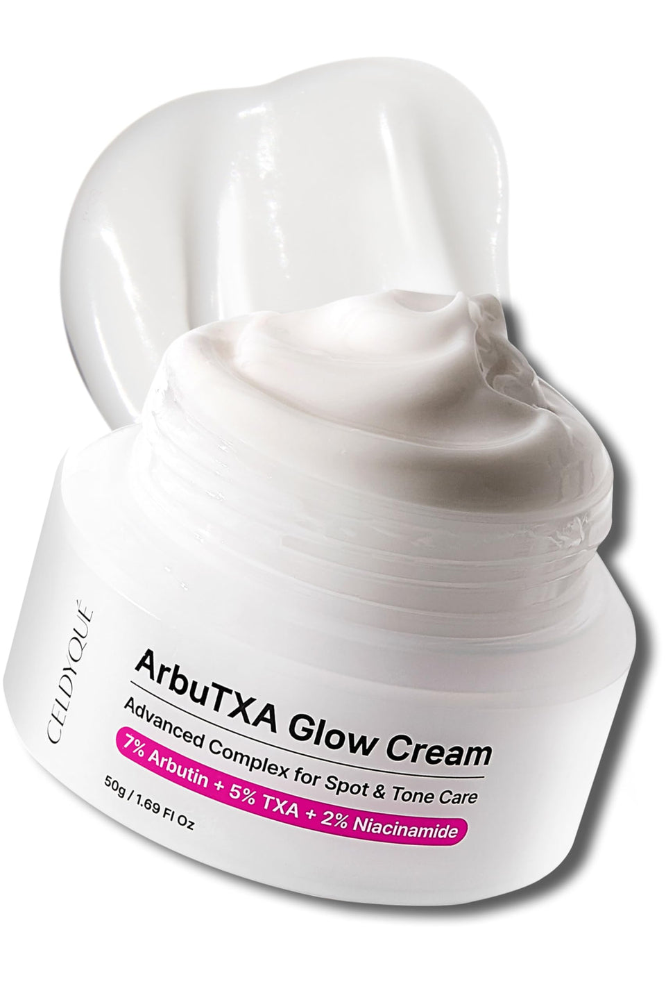 CELDYQUE Arbutin 7% cream bottle; potential for a more even skin tone