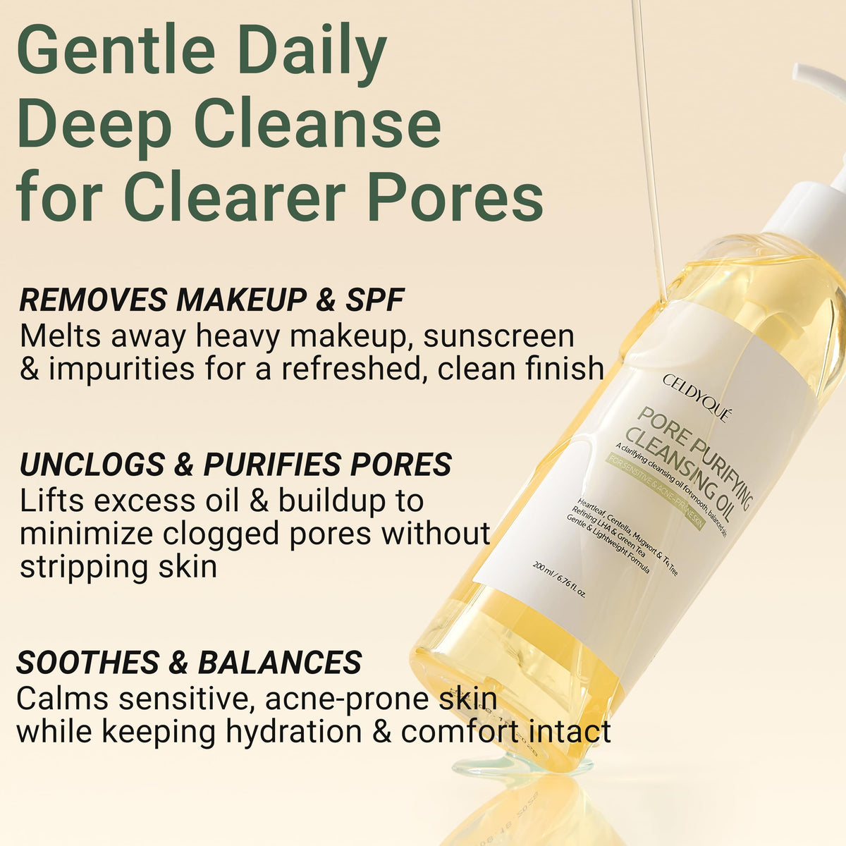 CELDYQUE Oil-to-Milk cleanser texture – smooth transition from oil to milk for clean skin