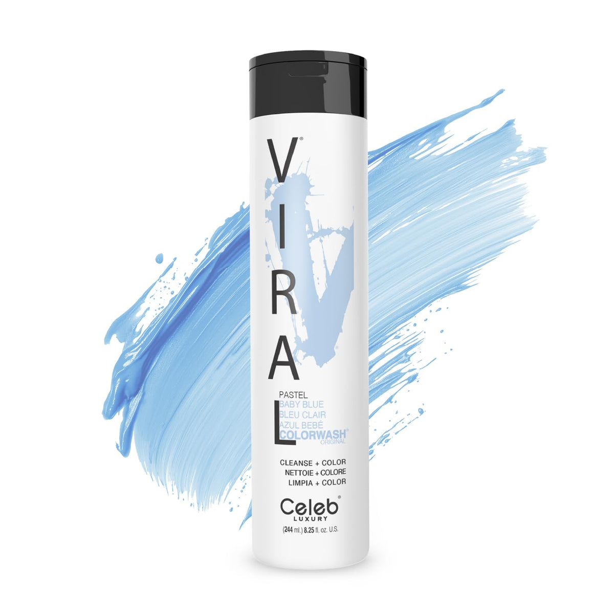 Celeb Luxury Colorwash bottle close-up showing pastel blue shade for color refresh.