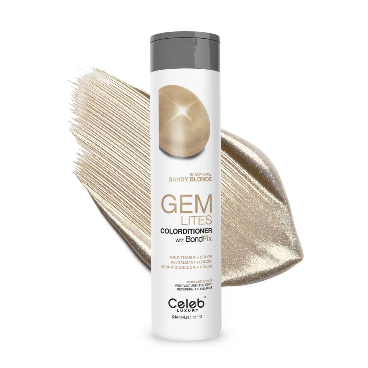Celeb Luxury Gem Lites Sandy Opal bottle pour delivers even color deposit on blonde hair.