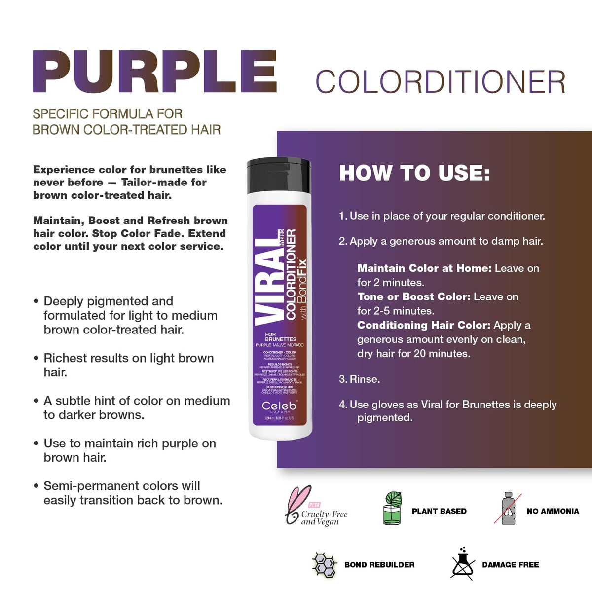 Viral Colorwash Purple for Brunettes used on damp hair for violet color refresh