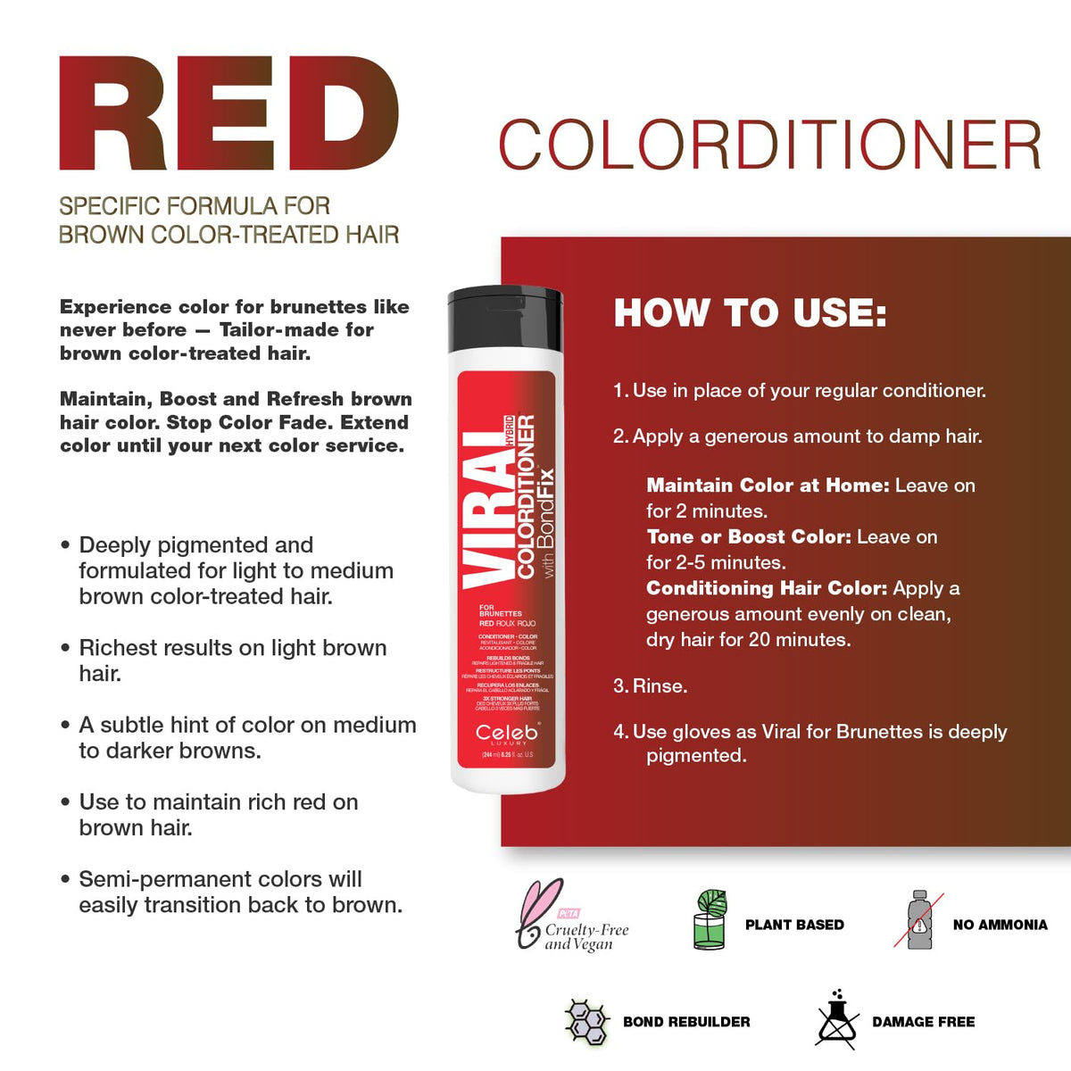 Celeb Luxury Viral Red Conditioner bottle highlighting BondFix bond rebuilder.