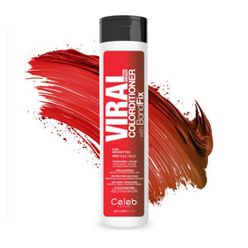Celeb Luxury Viral Red Conditioner bottle showing color deposit for brunettes.
