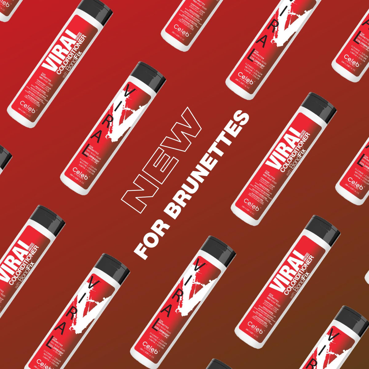 Celeb Luxury Viral Red Conditioner color swirl on hair for vibrant tone.