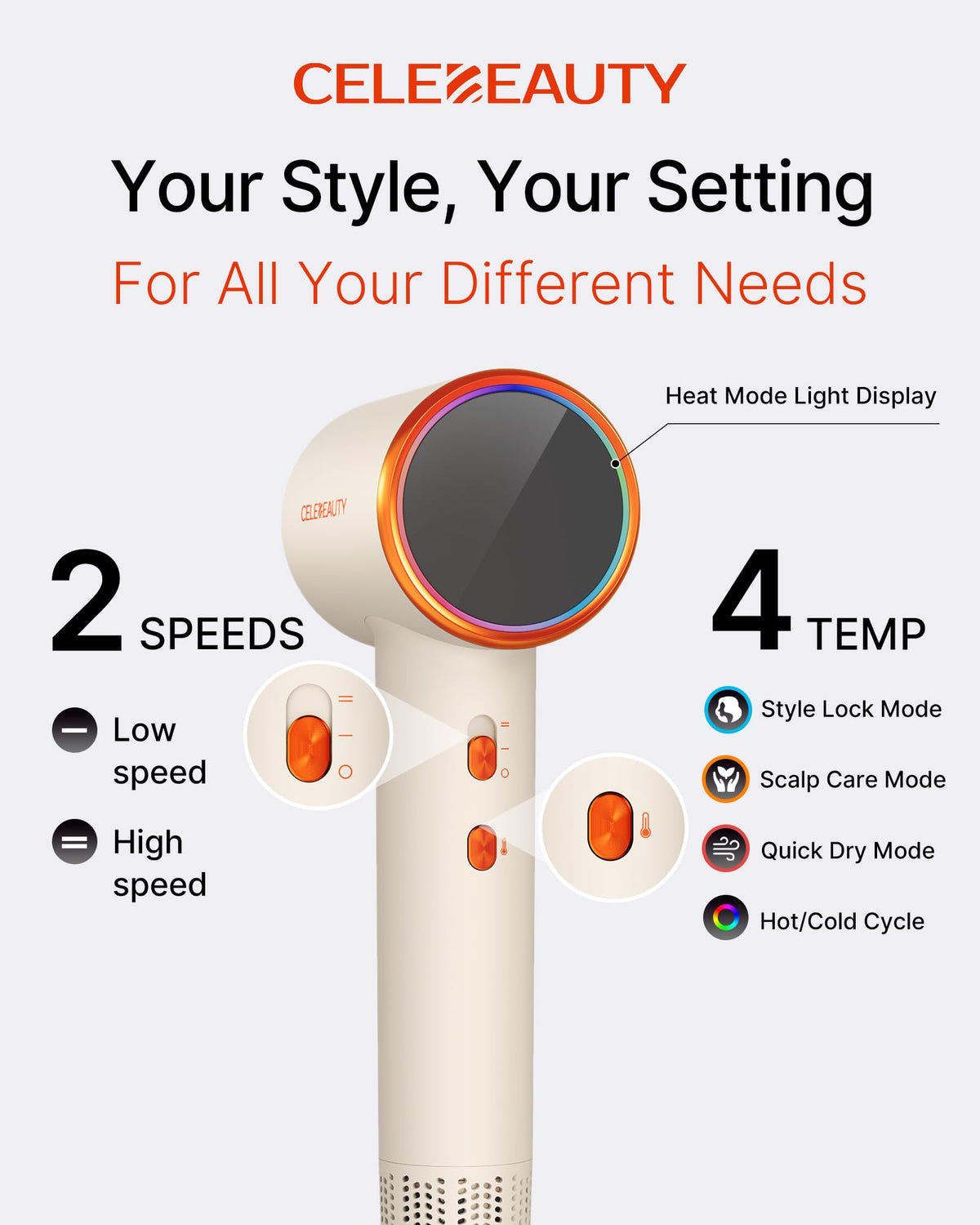 CELEBEAUTY hair dryer with magnetic diffuser attached for curls and volume