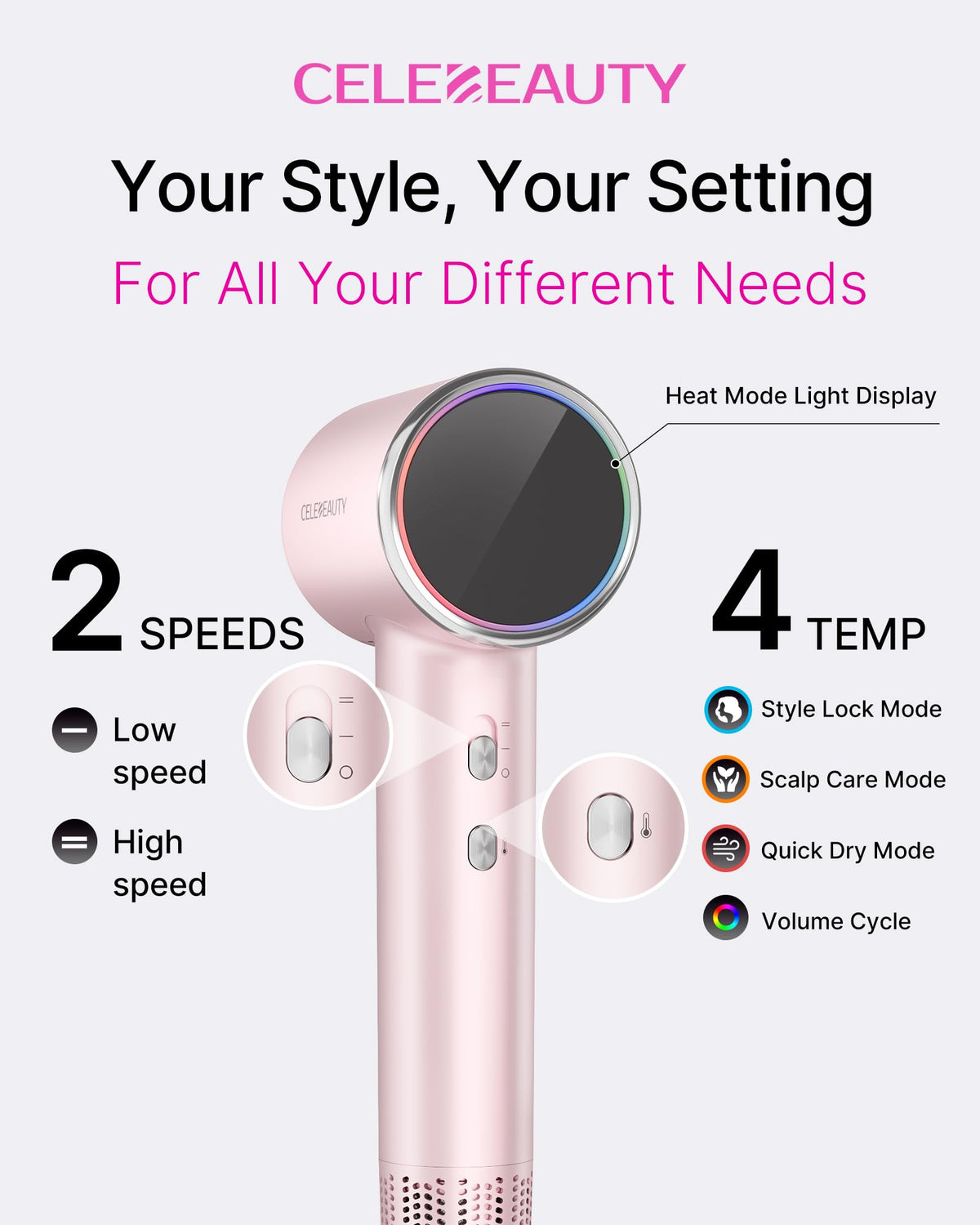 CELEBEAUTY concentrator nozzle for smooth, straight styles.