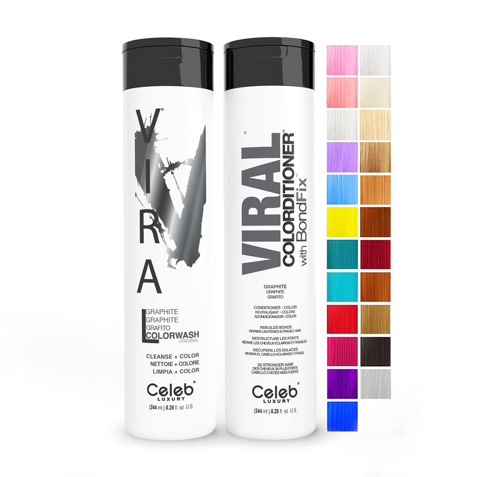 Celeb Luxury Viral Pastel Graphite Duo shampoo bottle with silver toning for blonde refresh