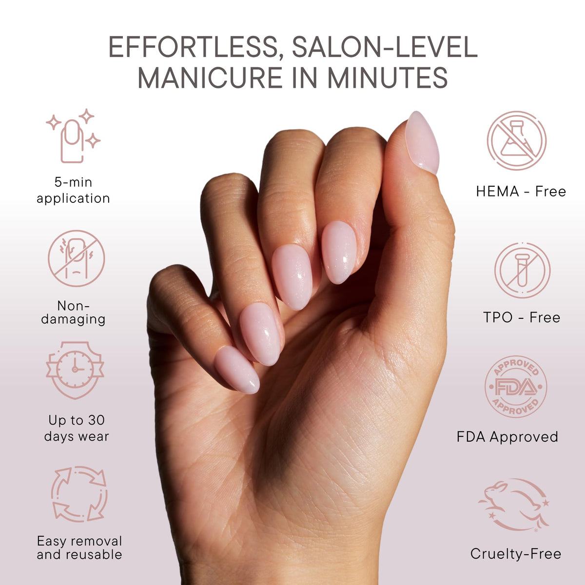 Celebritips Salon U-ltimate reusable nails provide non-damaging wear and easy removal.
