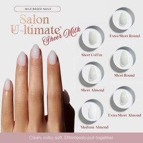 Celebritips Sheer Milk extra-short almond nails for quick, natural-looking wear.