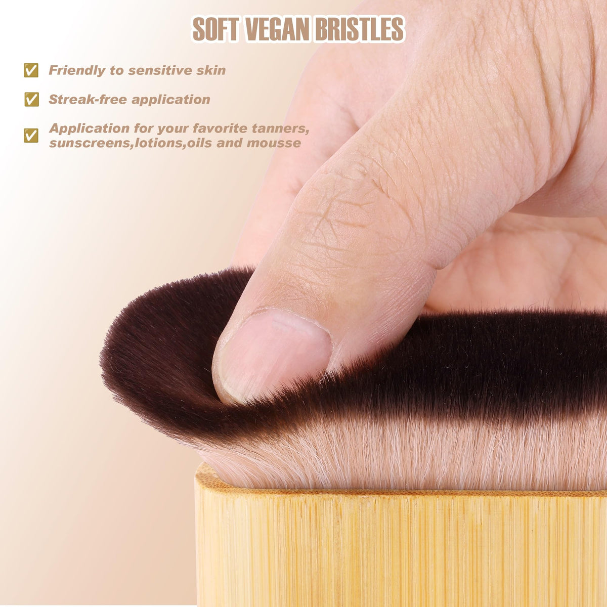 CeleCily kabuki brush blends tan on body and face.