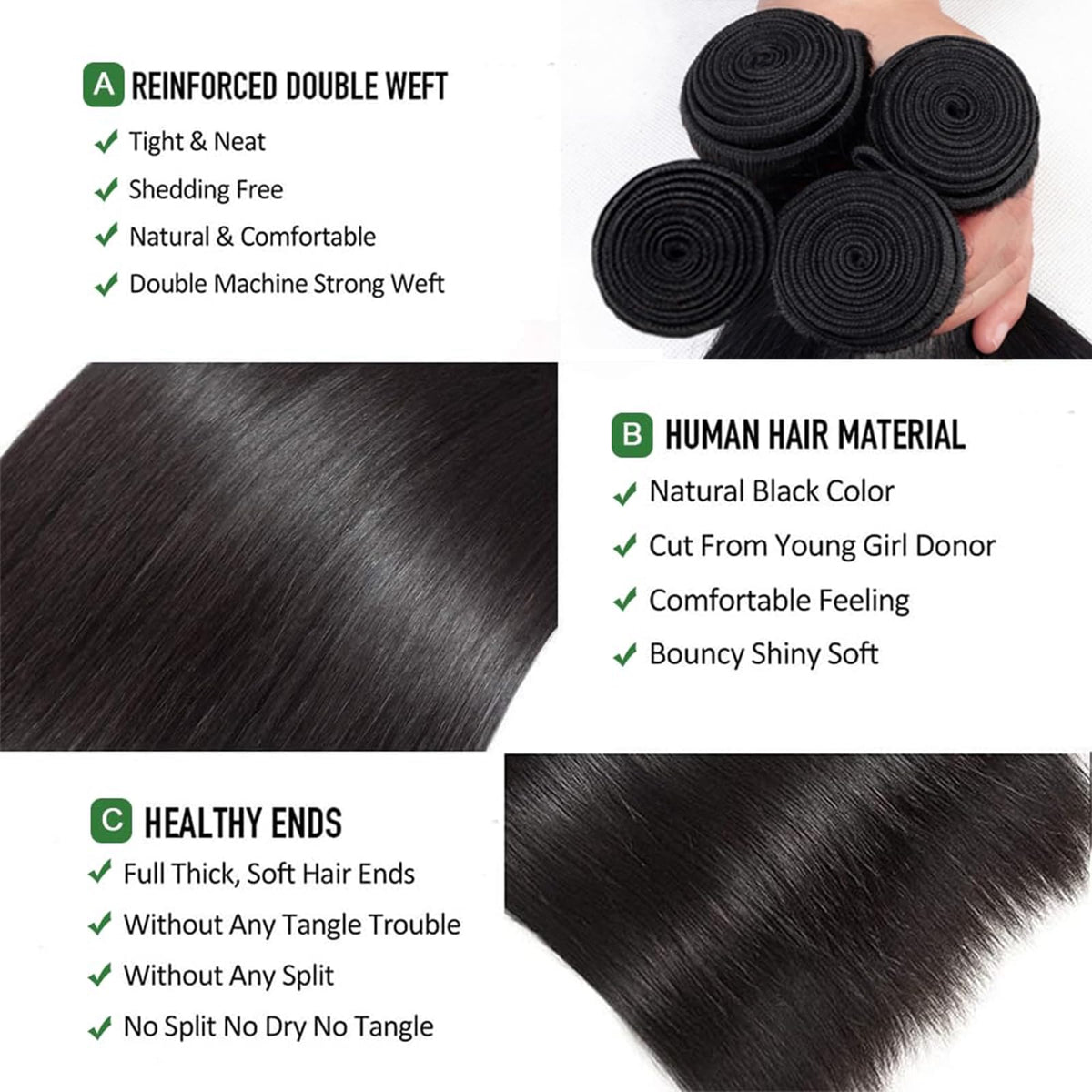 Celiarita straight bundles length chart highlights 8-26 inch options.