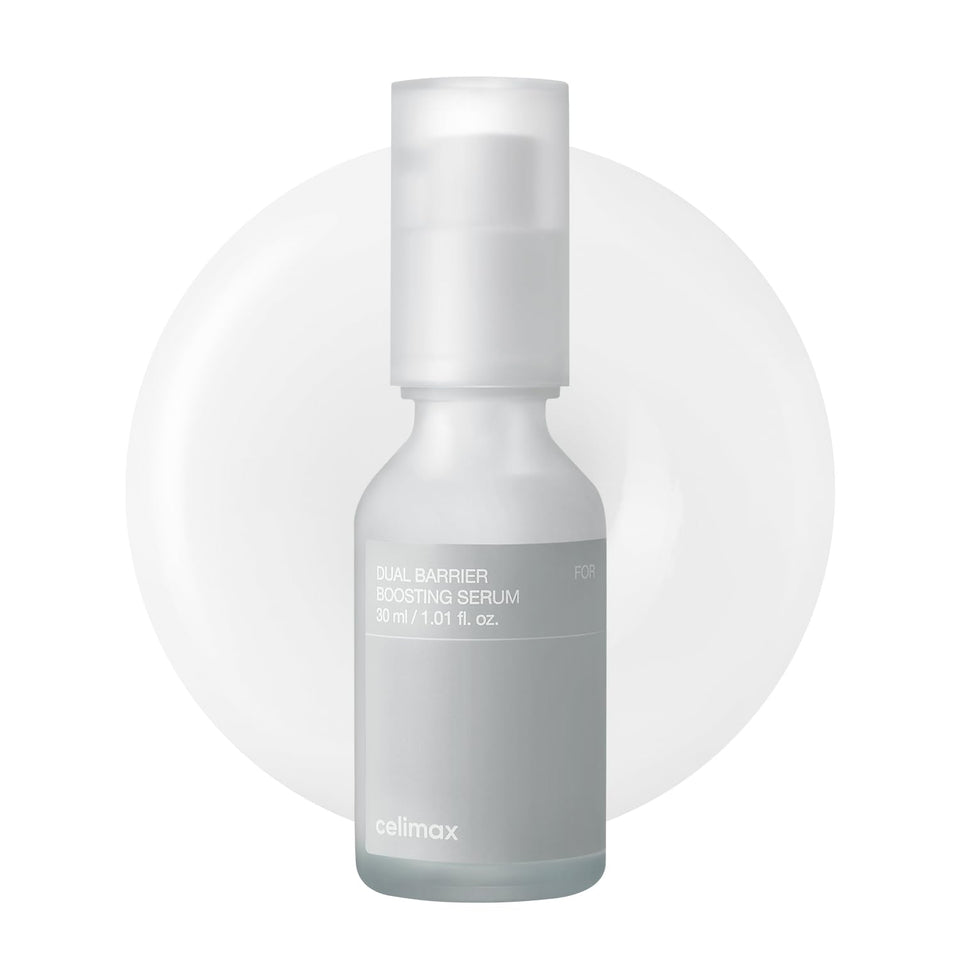 Celimax Dual Barrier Serum bottle close-up highlighting hydrating formula for sensitive skin