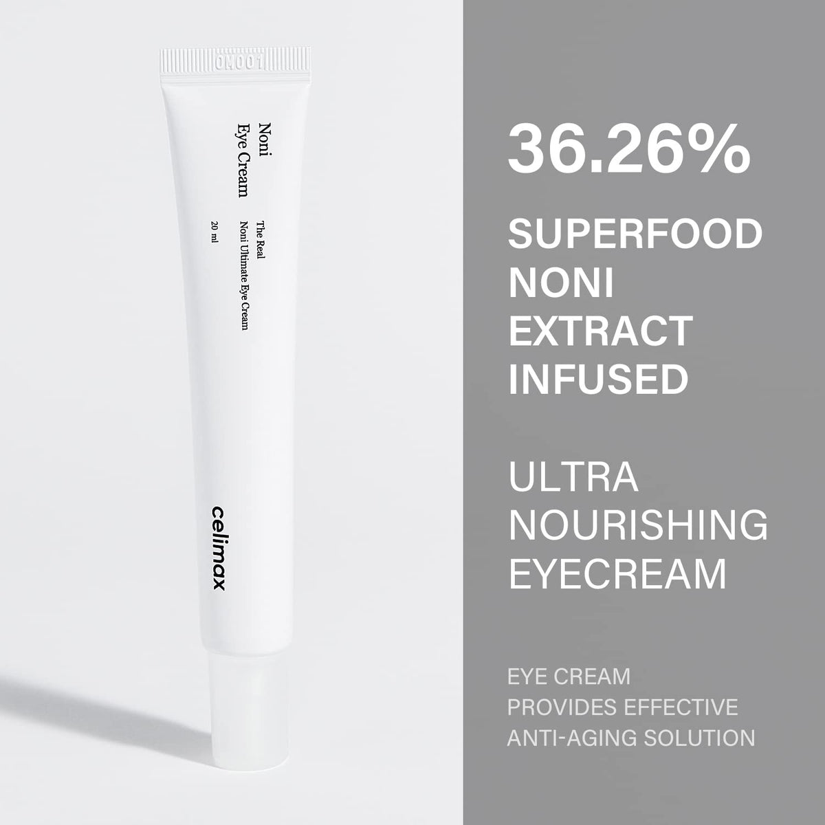 Real Noni Eye Cream being gently applied under the eye for gentle rejuvenation.