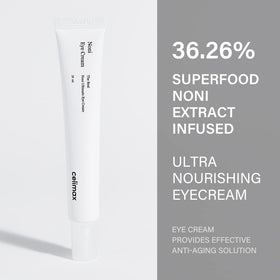 Real Noni Eye Cream being gently applied under the eye for gentle rejuvenation.