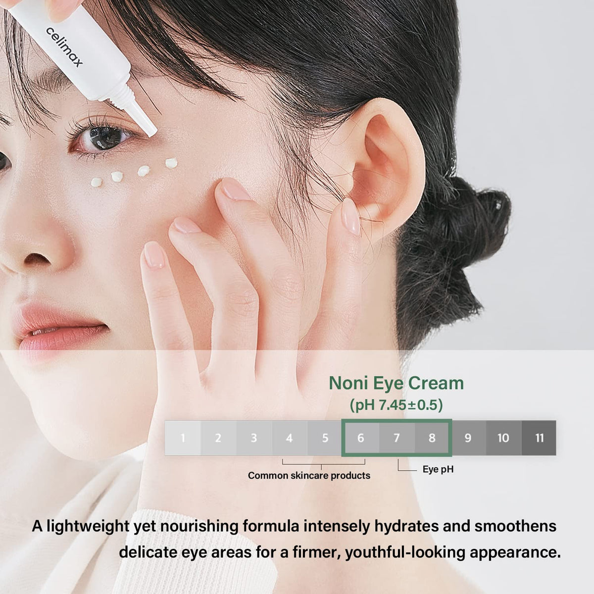 Dispensing the eye cream on finger with a soft squeeze demonstrates controlled application.