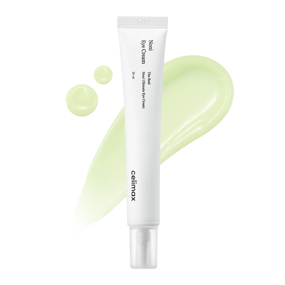 Celimax Real Noni Eye Cream tube close-up showing soothing, hydrating care for delicate eye skin.