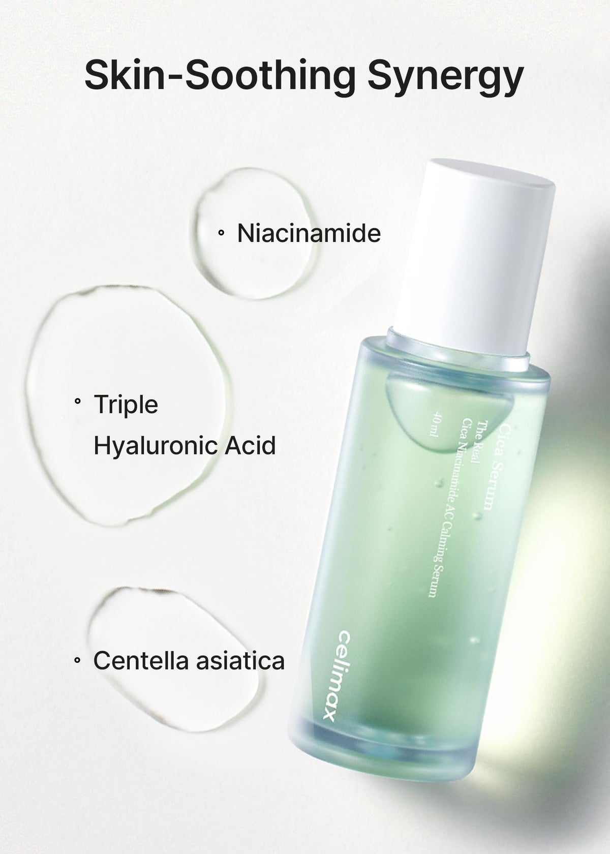Celimax serum on skin showcasing lightweight, nonsticky finish for daily use
