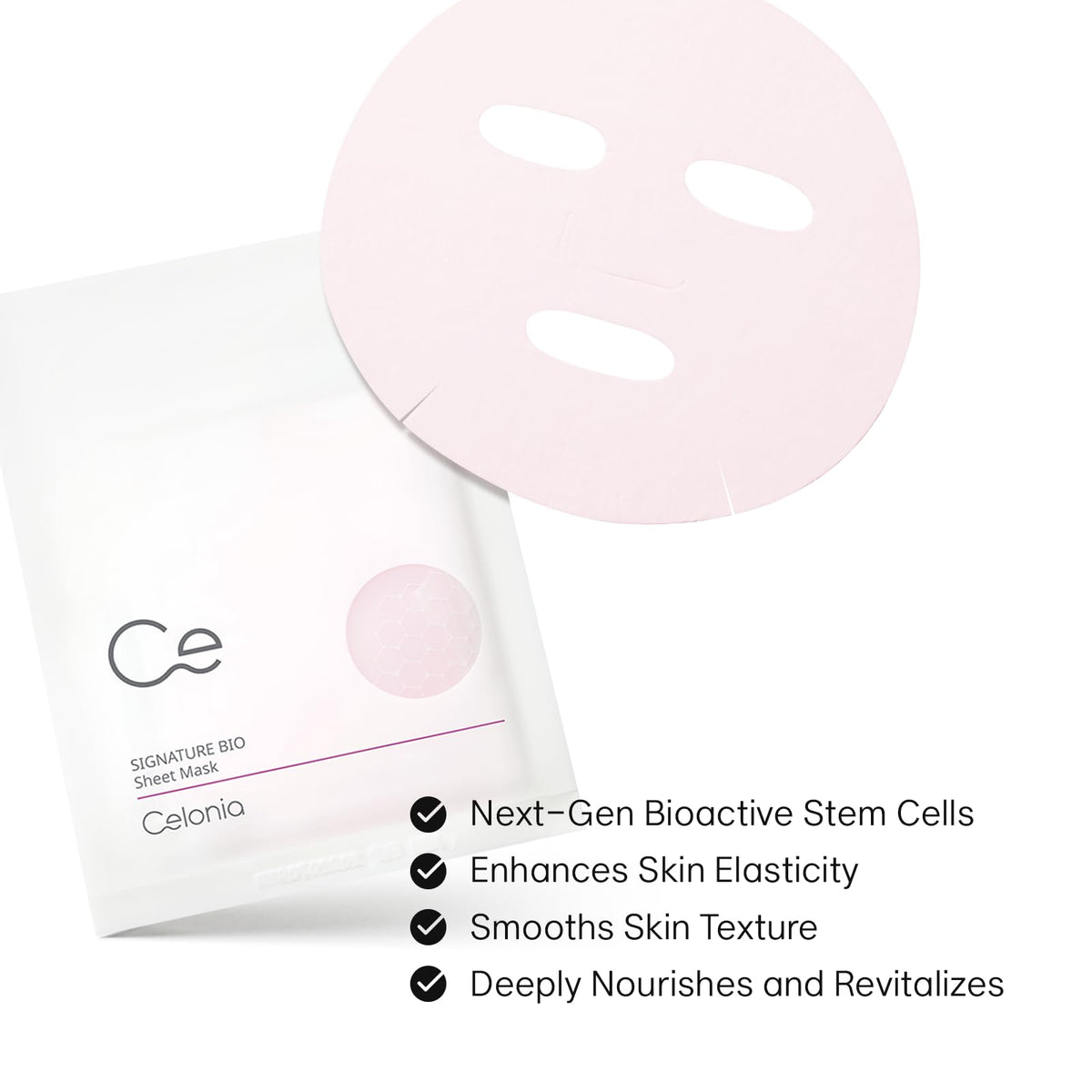 CELONIA Bio Facial Sheet Mask texture closeup reveals creamy serum for hydration