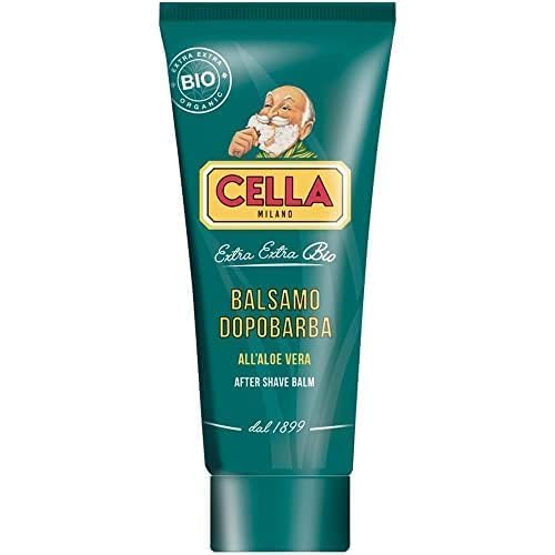 Cella Milano creamy texture close-up highlights aloe vera for post-shave moisture.