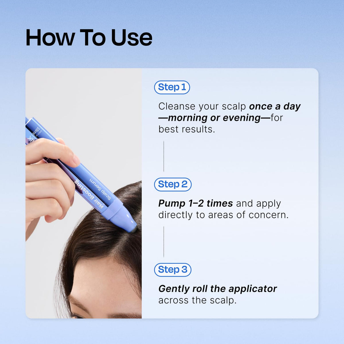 Celladix Hair Boosting Scalp Serum application on scalp shows precise roll-on delivery.