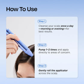 Celladix Hair Boosting Scalp Serum application on scalp shows precise roll-on delivery.