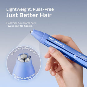 Celladix Hair Boosting Scalp Serum metal-tip massage applicator demonstrates cooling, targeted contact.