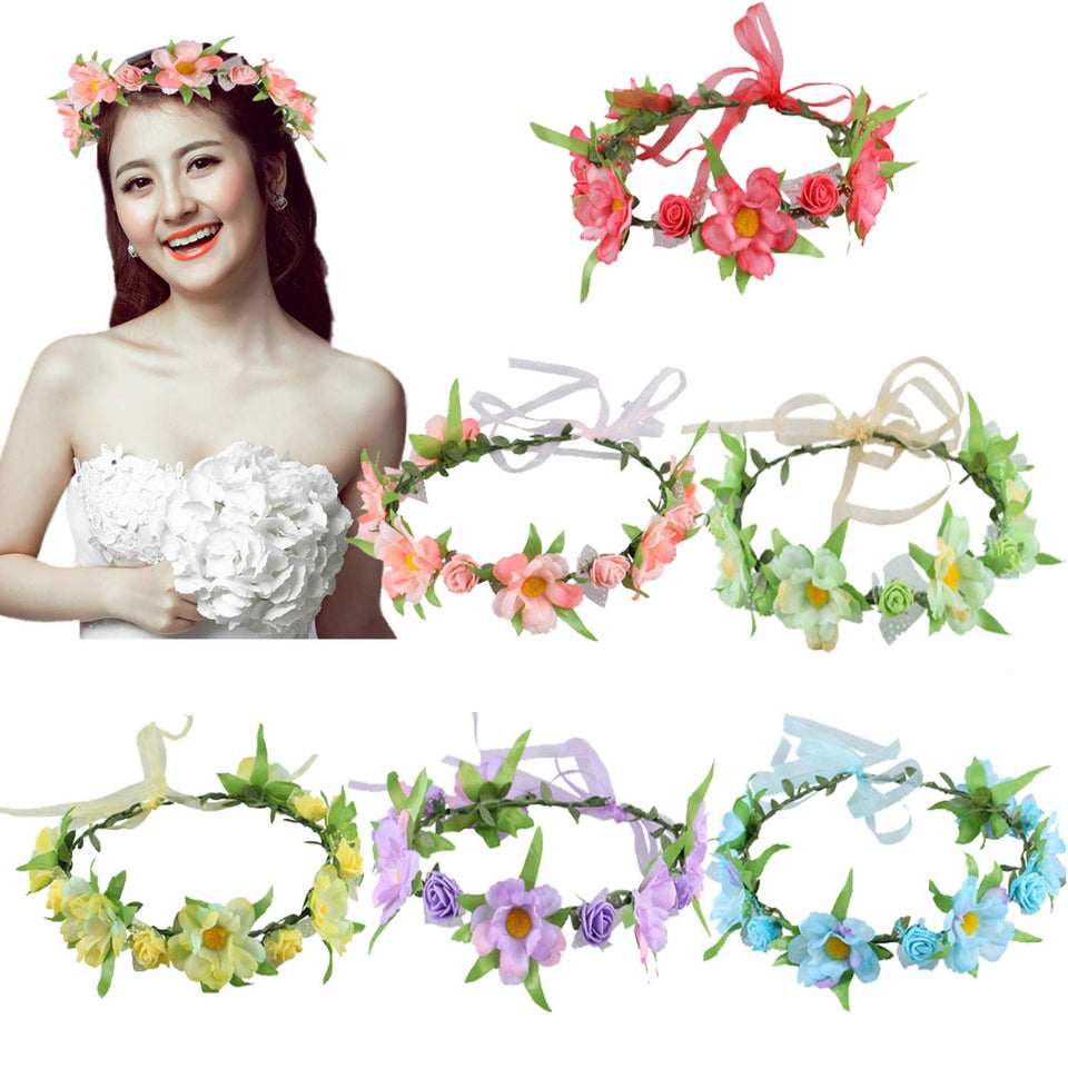 CellElection boho flower crowns in six colors for weddings and festivals