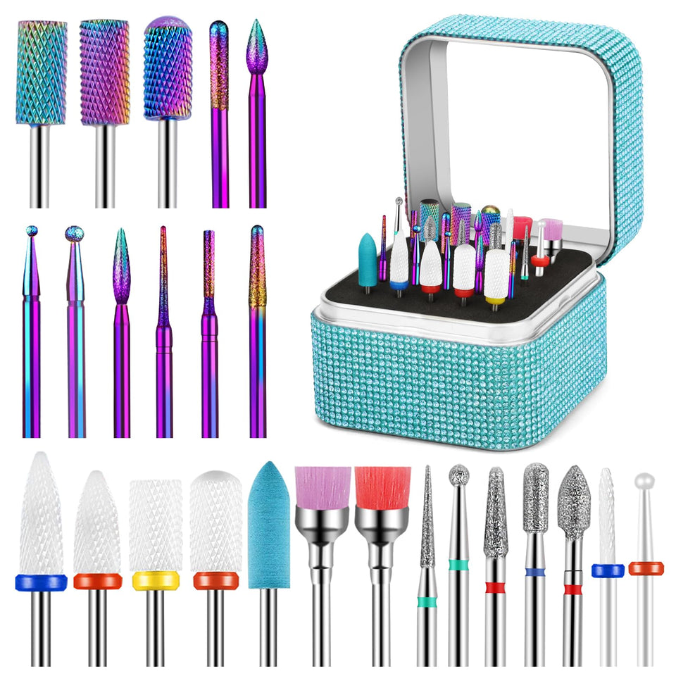 Cellentool 25-piece nail drill bits set in a storage box for easy organization.
