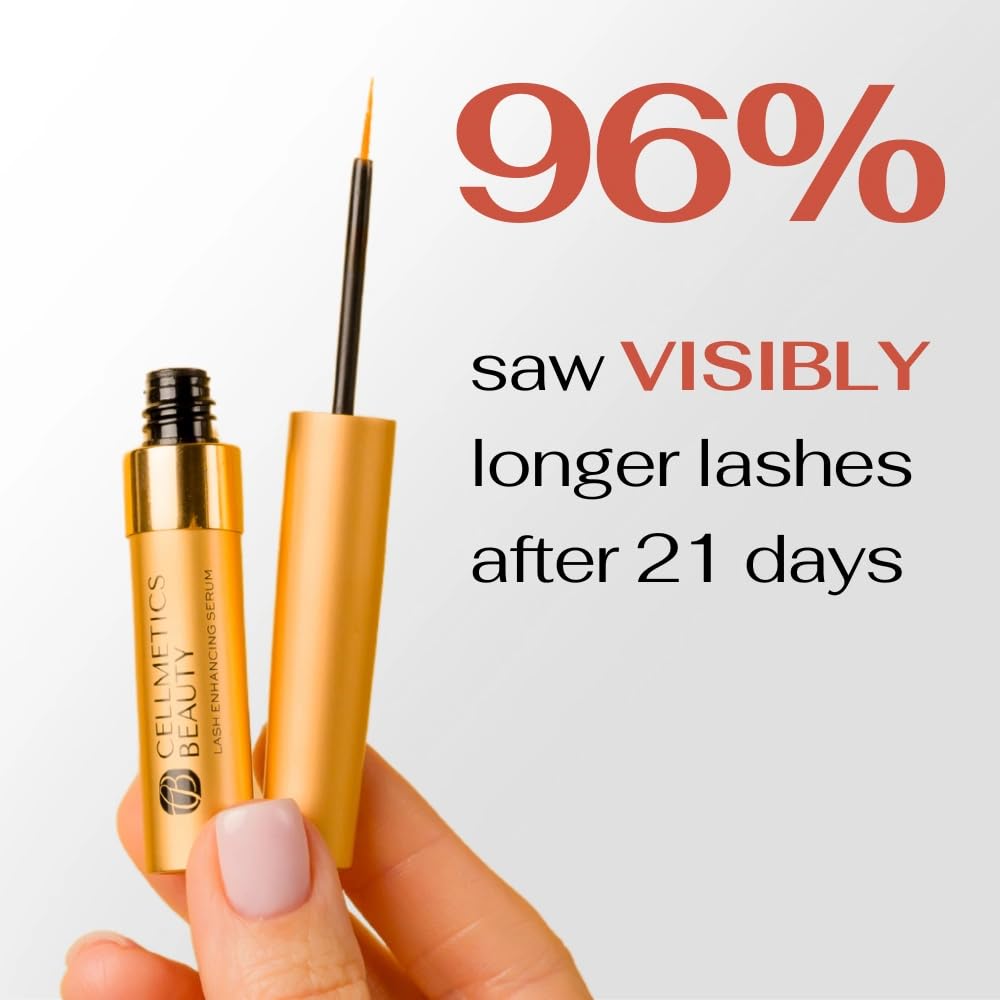 Cellmetics Beauty Peptide Lash Serum wand applying to lashes for potential growth.