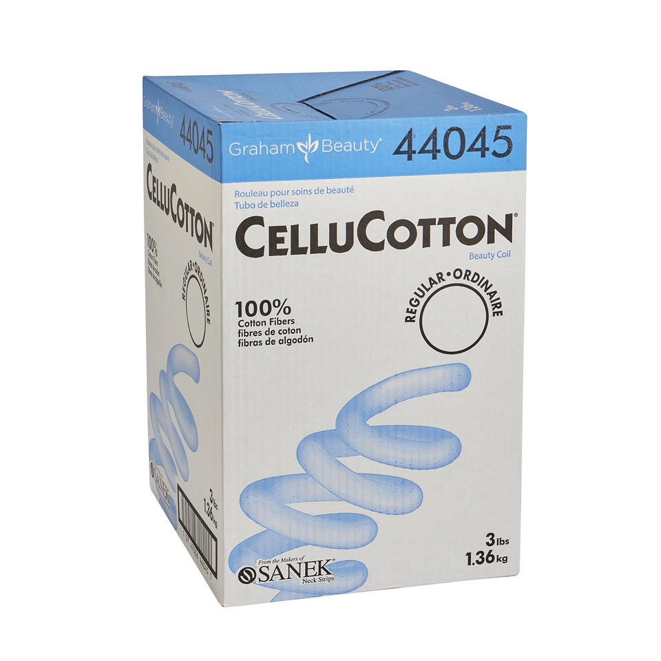 Cellucotton Graham Beauty Coil with white cotton fibers for drip control during perm processing.