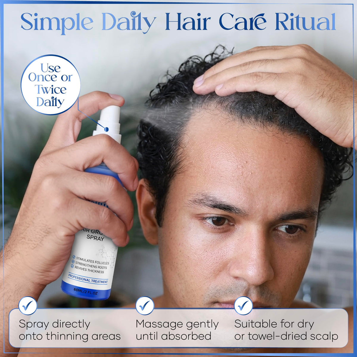 Cellular Glow Copper Peptide Hair Serum Spray on hair provides lightweight moisture and shine.