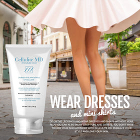 Cellulite MD massage action demonstrates applying cream and smoothing skin
