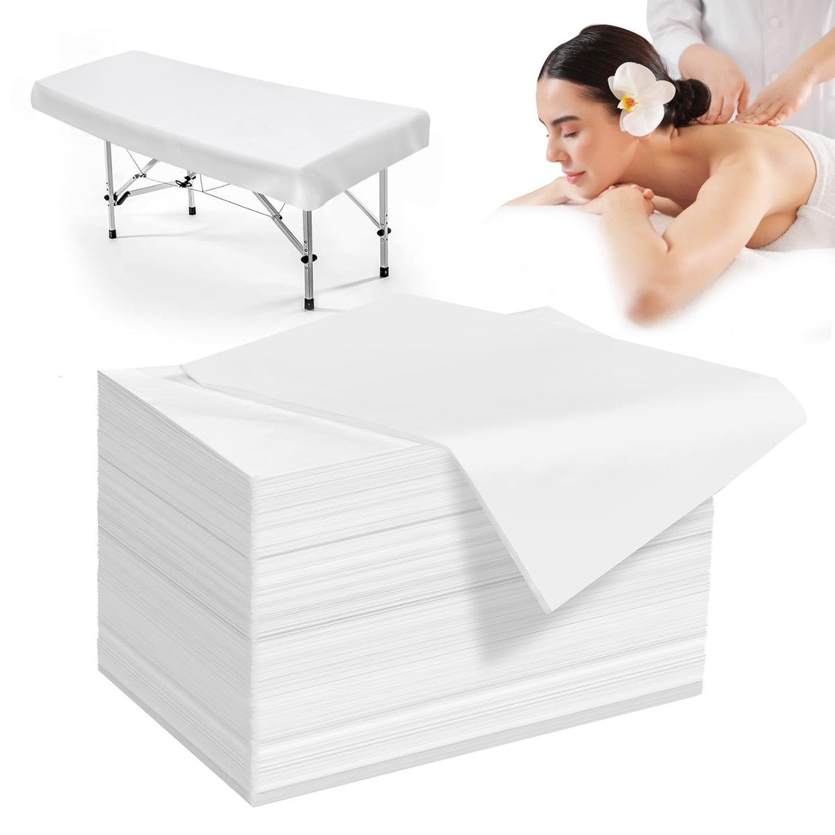 Celmuron disposable bed sheets offering full coverage on standard spa tables for a clean, professional look.