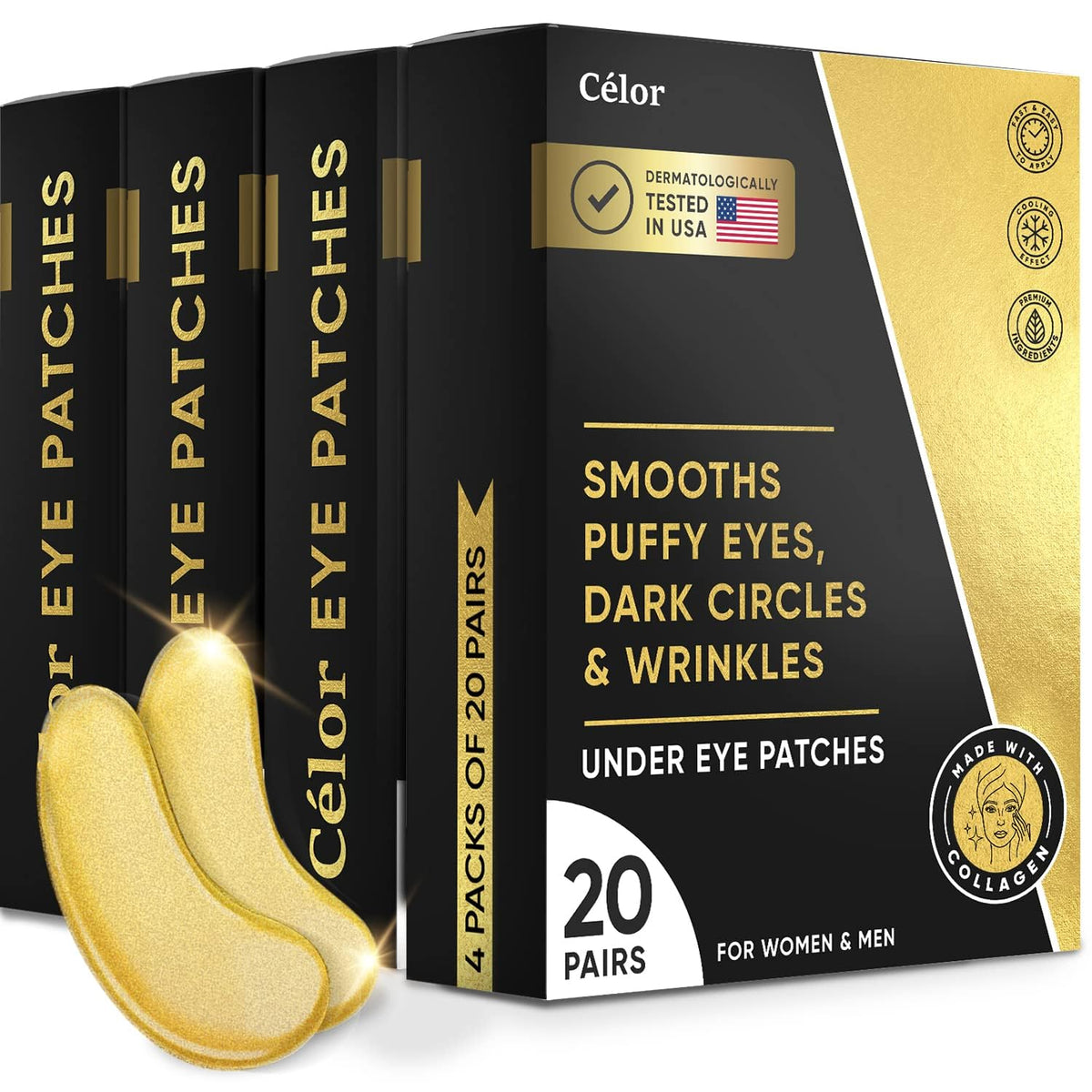CÉLOR Golden Under Eye Patch close-up showing nourishing care for delicate under-eye skin.