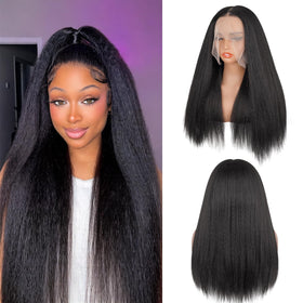 Cemuto kinky straight lace front wig with natural movement for everyday wear