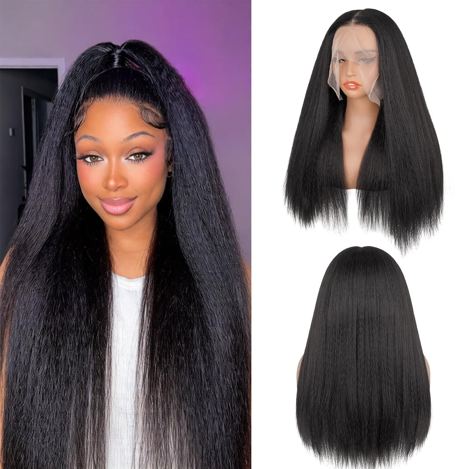 Cemuto kinky straight lace front wig with natural movement for everyday wear