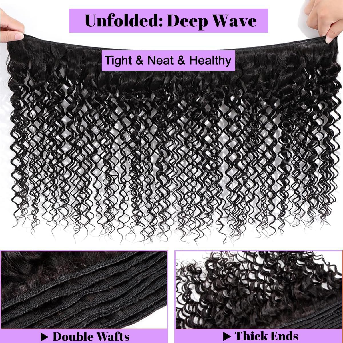 Cenglou deep wave bundles natural black color shows realistic hair match