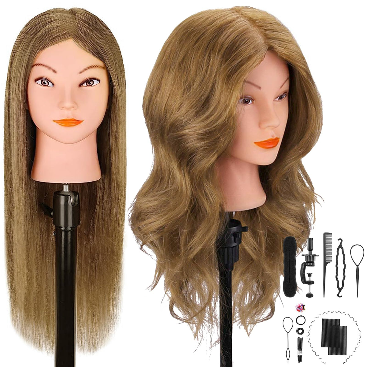 cenoz mannequin head with 18-inch real hair for authentic cosmetology practice.