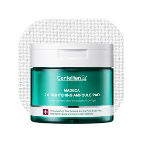 CENTELLIAN 24 Madeca Double Tightening Ampoule Pad packaging showcases pore care and hydration benefits
